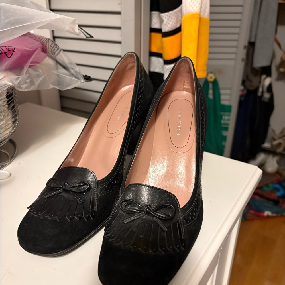 Nine West Black Heels with Fringe and Bow